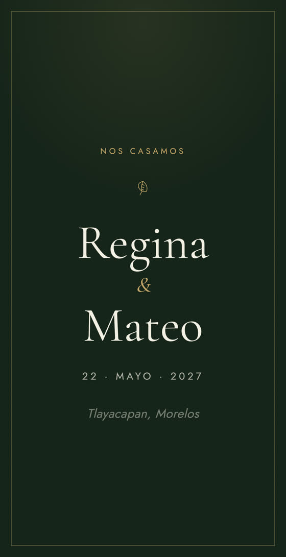 Invitación de boda de día en verde salvia con los nombres Regina y Mateo